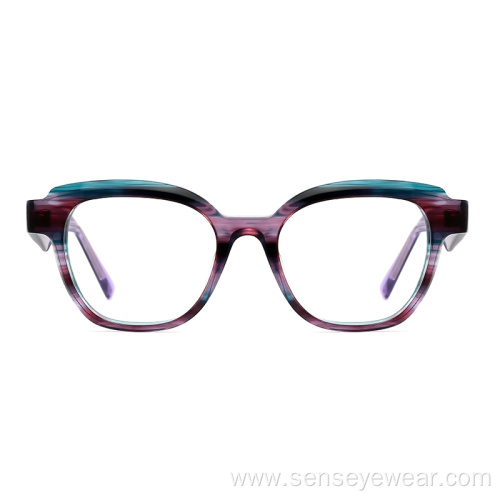 Women Vintage Design Bevel Acetate Frame Optical Glasses